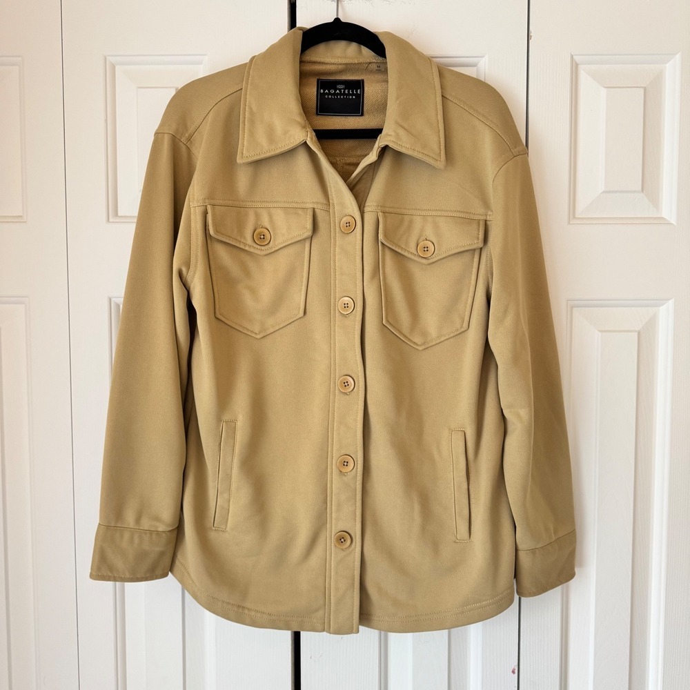 Bagatelle Collection Tan Camel Button Front Utility Shirt Jacket Shacket Medium
